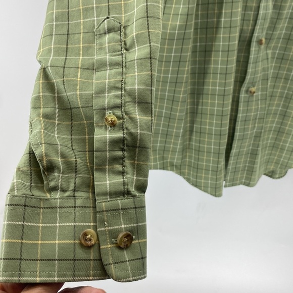 L.L. BEAN wrinkle resistant 100% cotton green yellow windowpane button down - Picture 5 of 7
